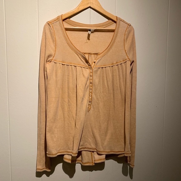 Free People Beige Waffle Hanley Long Sleeve Top - Picture 4 of 8